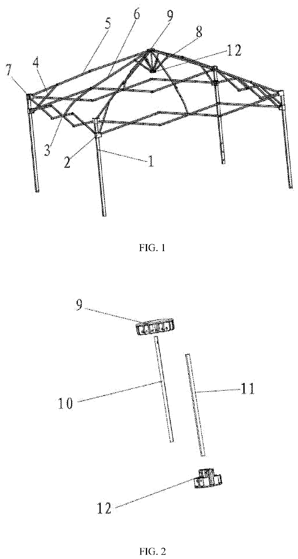 Structurally reinforced tent frame and central reinforcing structure thereof