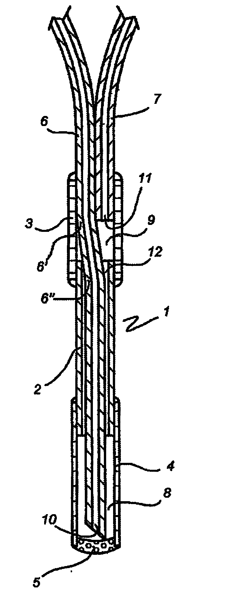 Microdialysis probe with inserting means and assembly