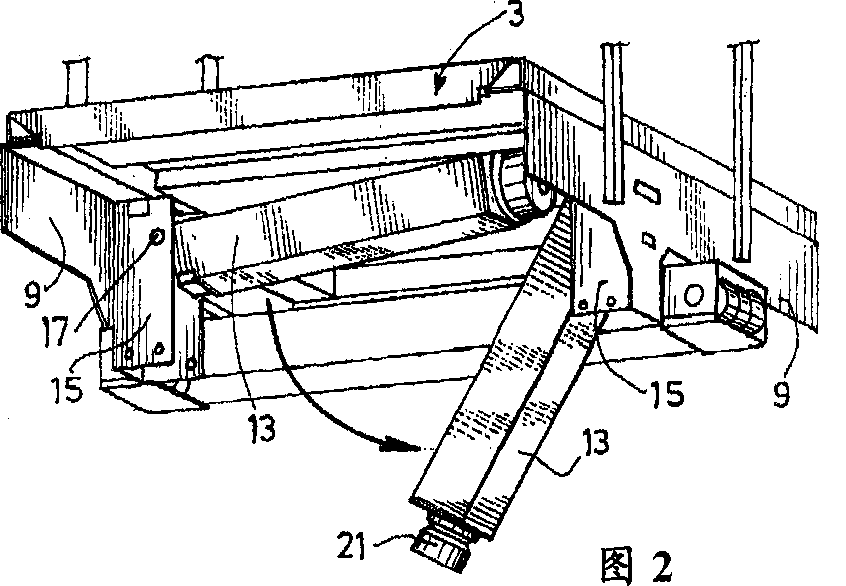 Elevator car with fold-away shock absorbing legs, and the corresponding elevator