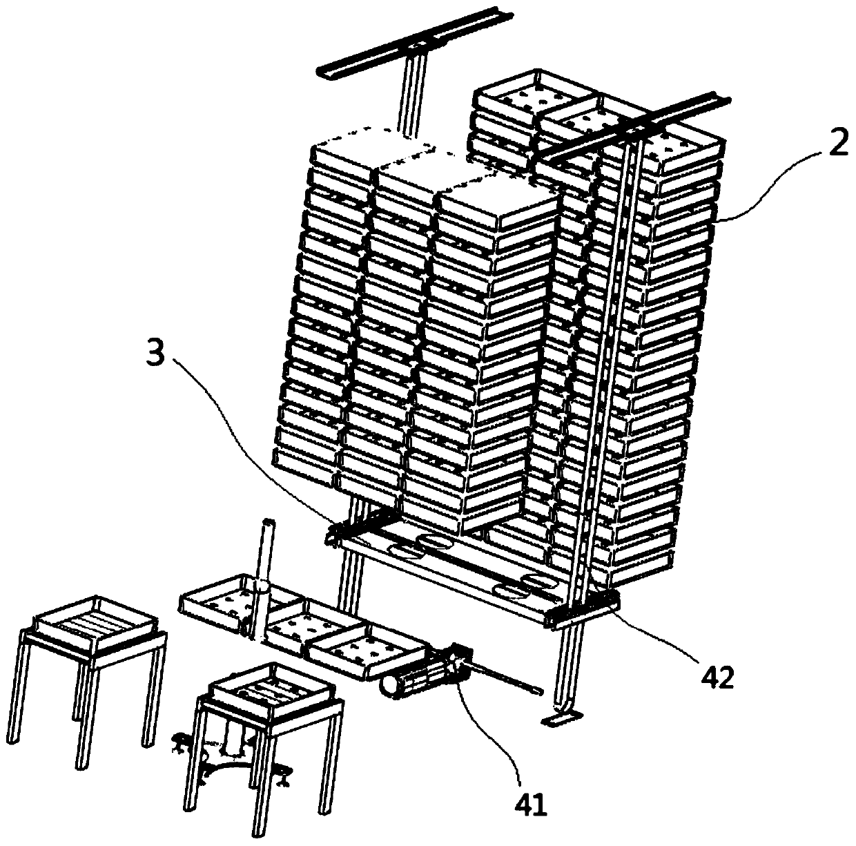 Vertical lifting, intelligent storage and material tray storage method
