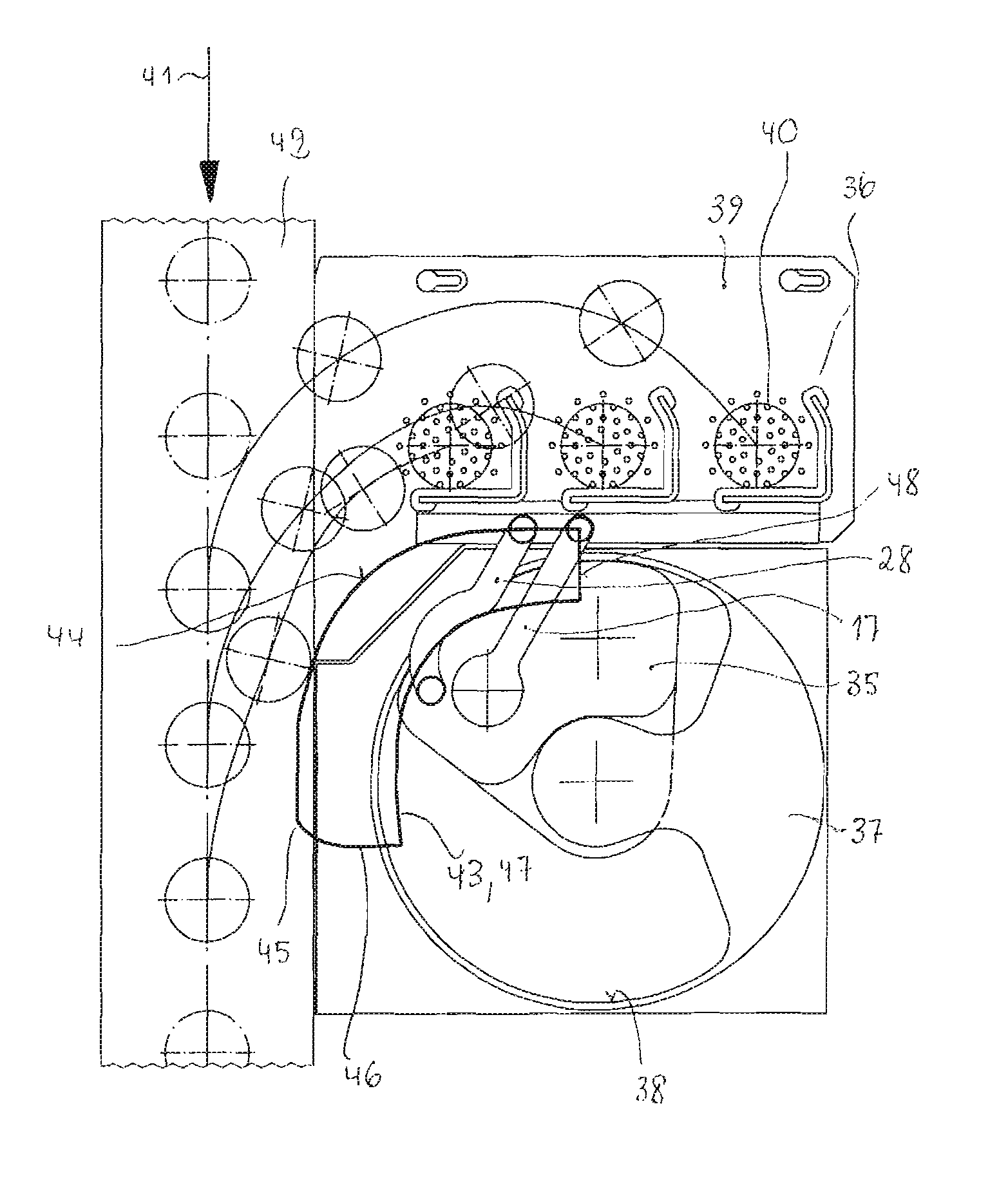 Device for pushing glass objects onto a conveyor belt
