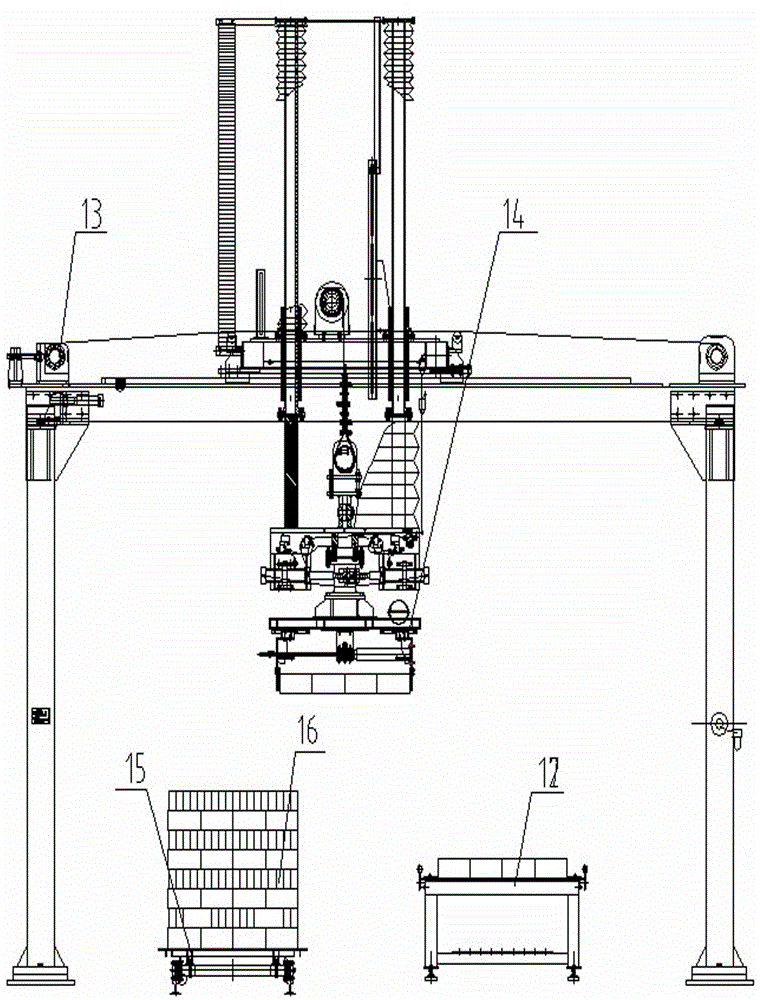 A brick unloading and palletizing unit for sintered bricks and a brick unloading and palletizing method