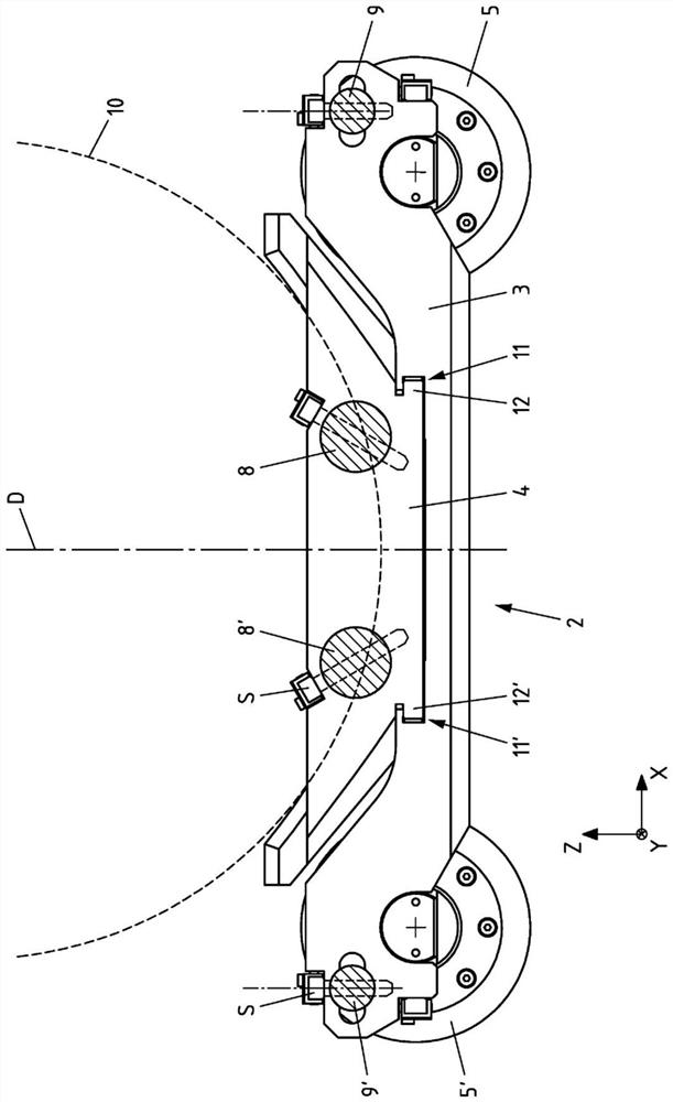 Device for receiving and for transporting at least one wheel set of a rail vehicle