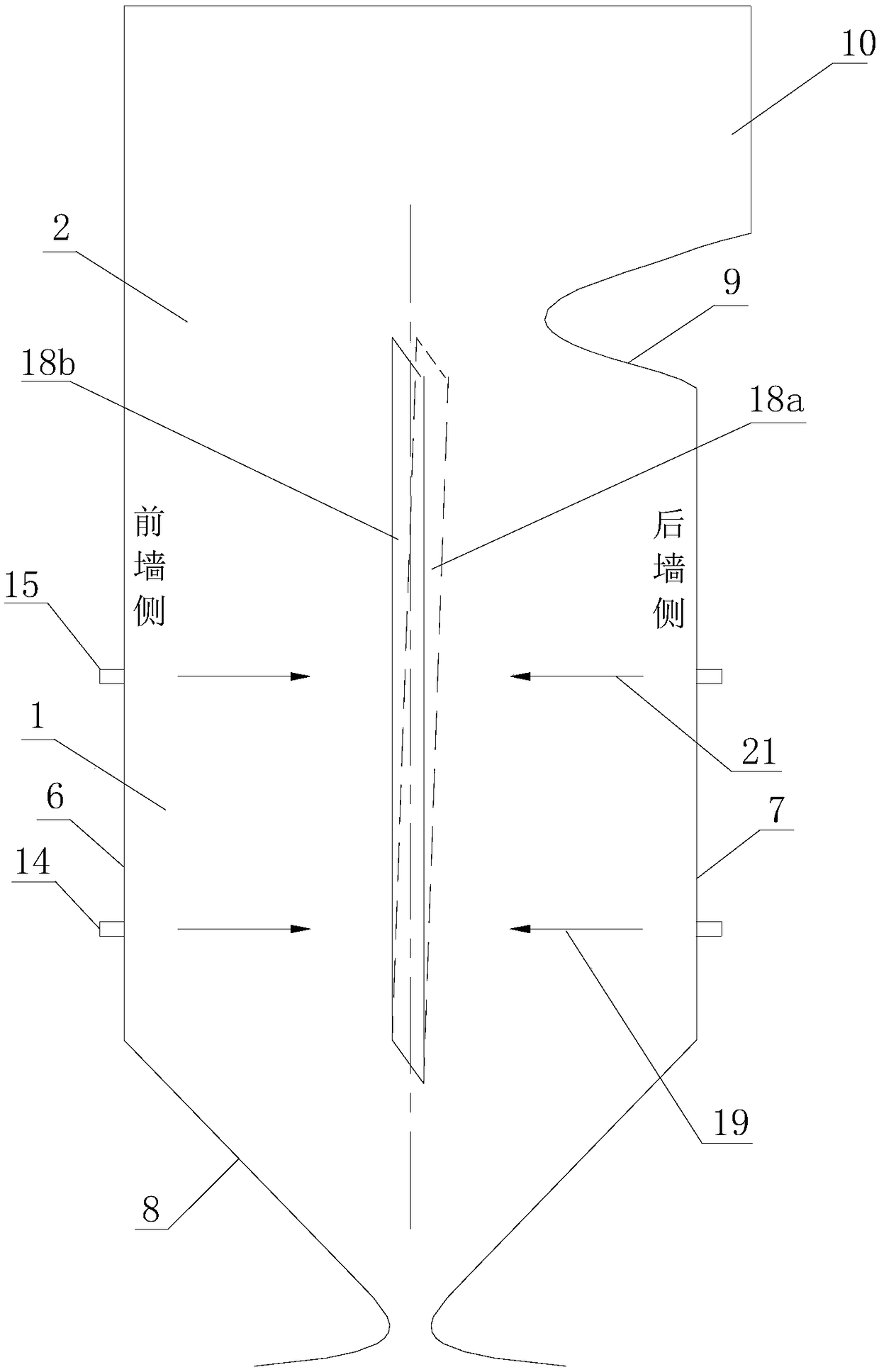 Sidewall dominated symmetric combustion low-nitrogen and high efficiency burnout W flame boiler