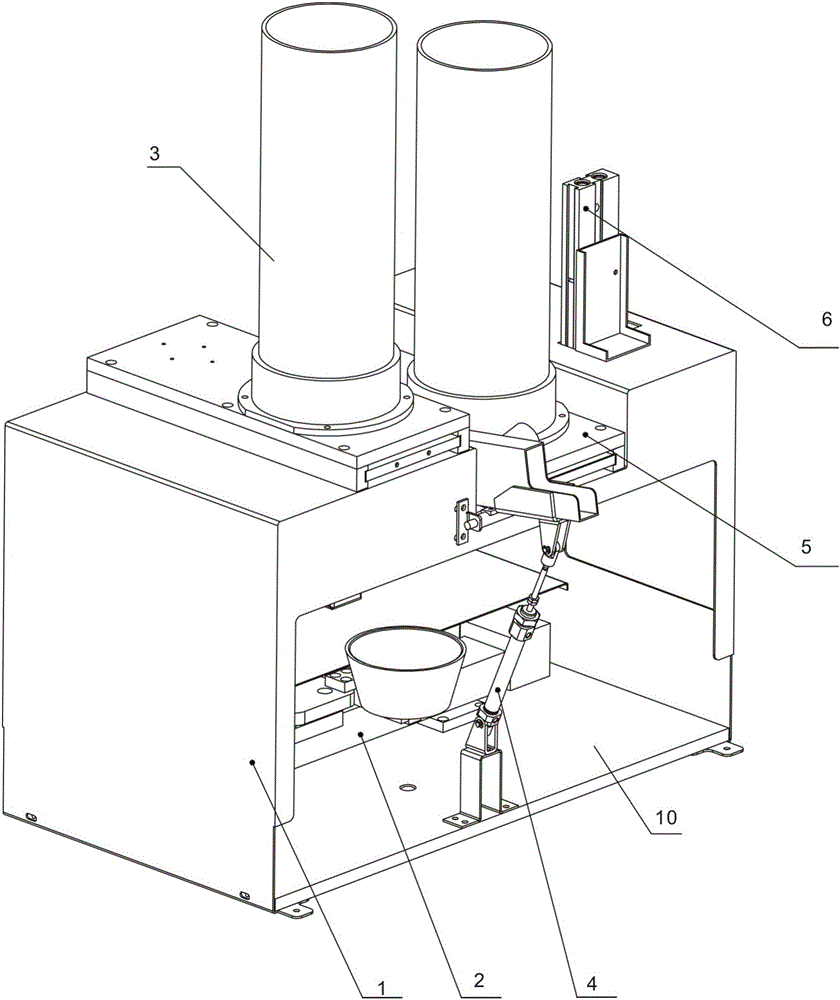 Automatic cup falling and cover pressing device