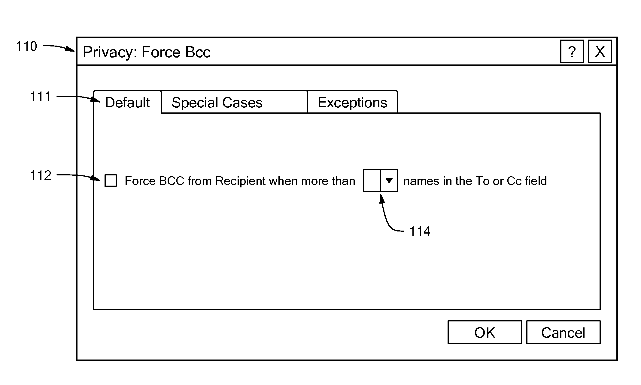 Method and system for forcing e-mail addresses into blind carbon copy (“Bcc”) to enforce privacy