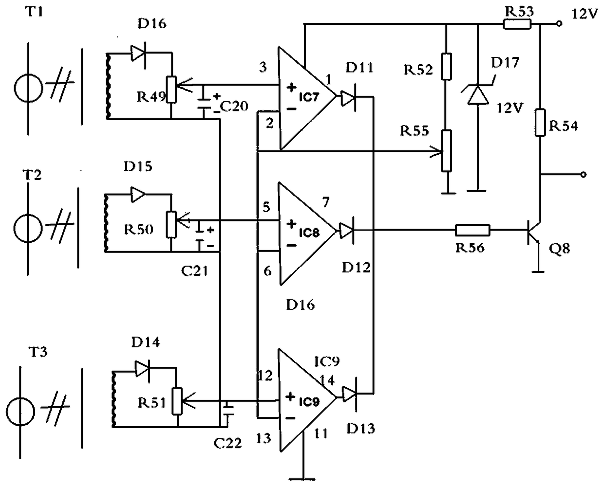 A power transformer operation state alarm device