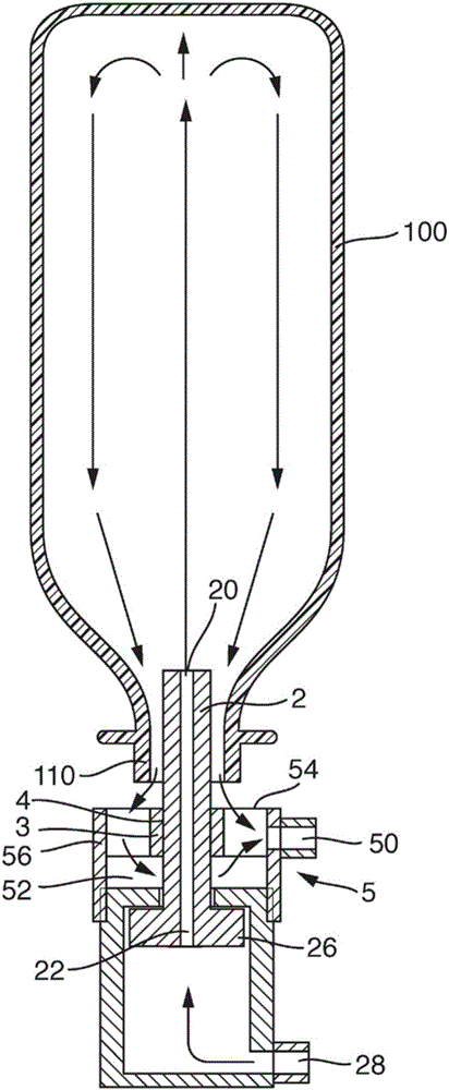 Device for rinsing a container with a rinsing medium