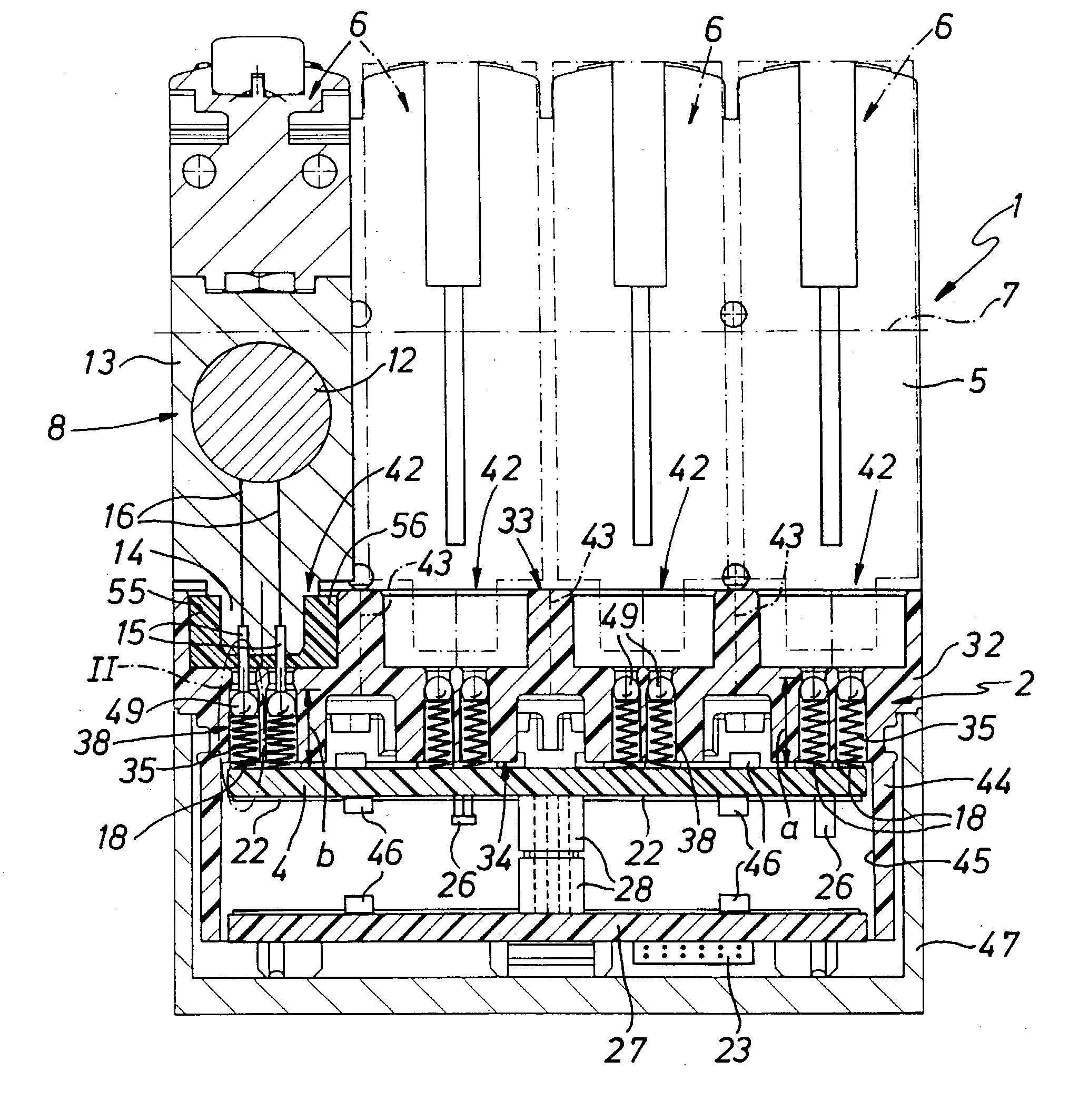 Contacting means for valve drives and a valve arrangement fitted with it