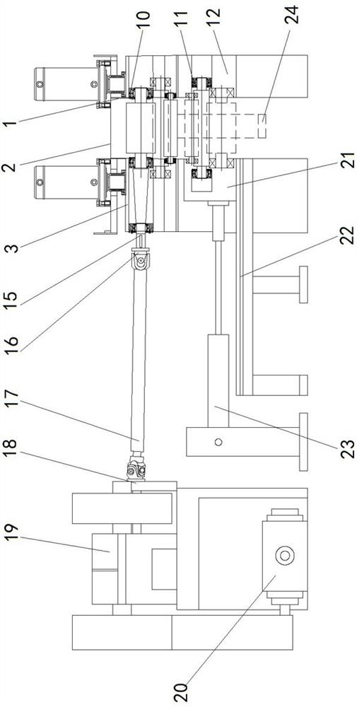 A vertical small diameter work roll ring rolling device