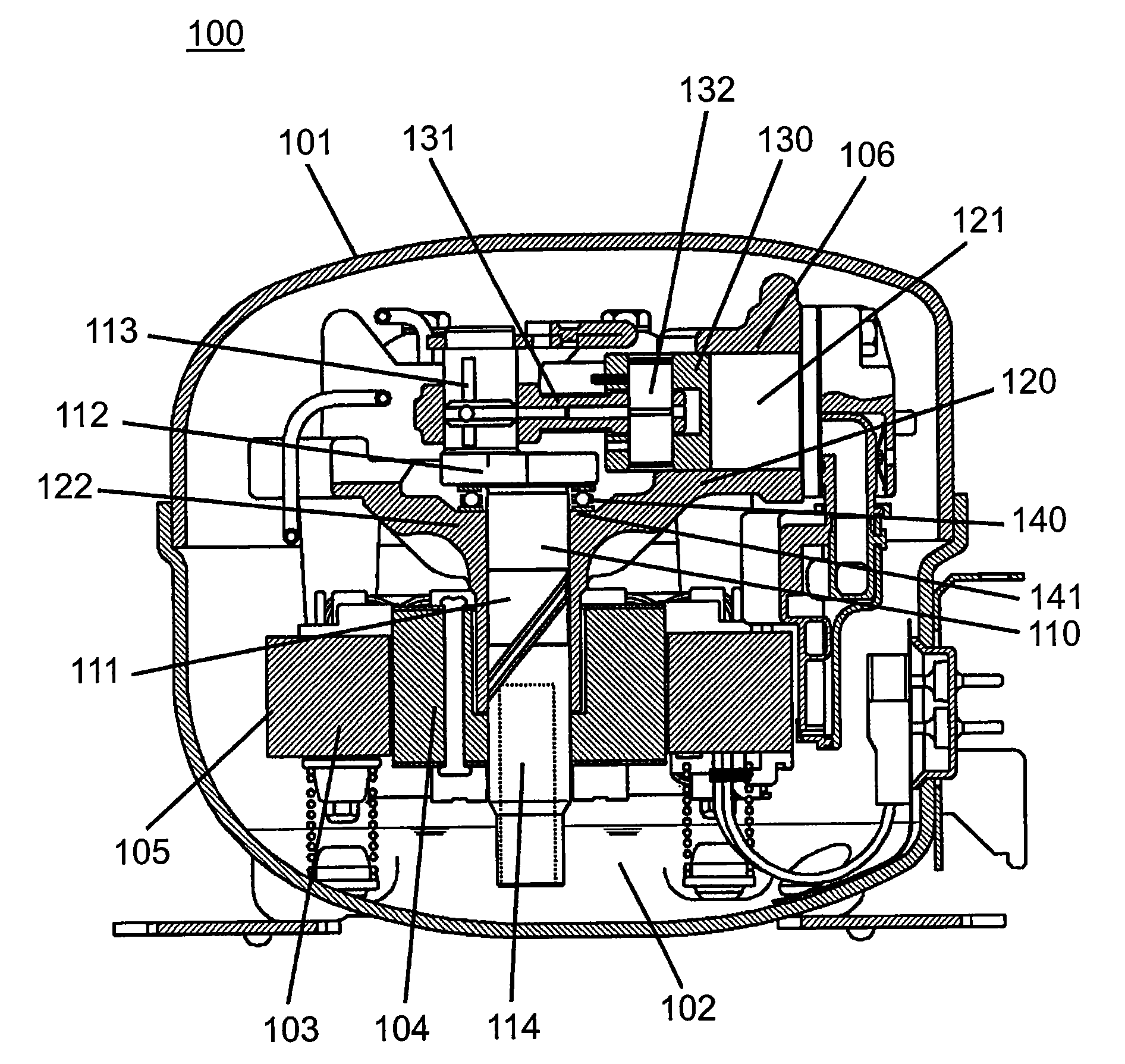 Hermetic reciprocating compressor with thrust ball bearing