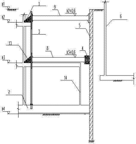 Construction method of deep foundation pit close to building and adopting underground structure as internal support