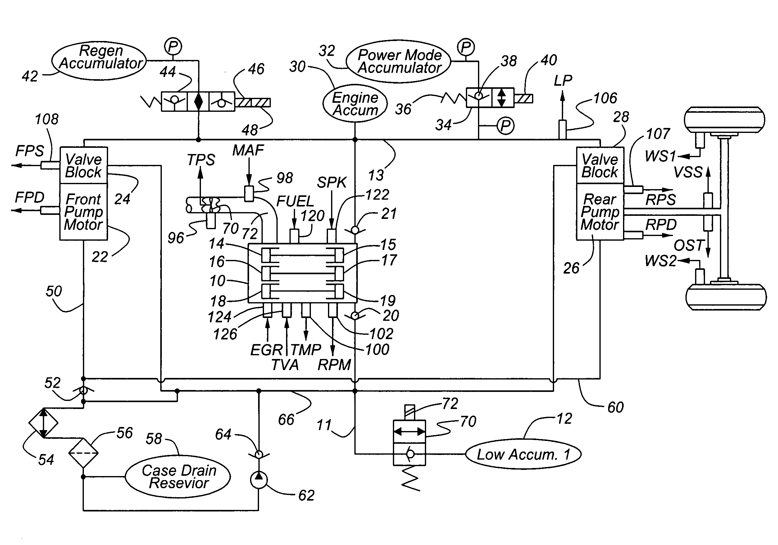 Engine control based on flow rate and pressure for hydraulic hybrid vehicle