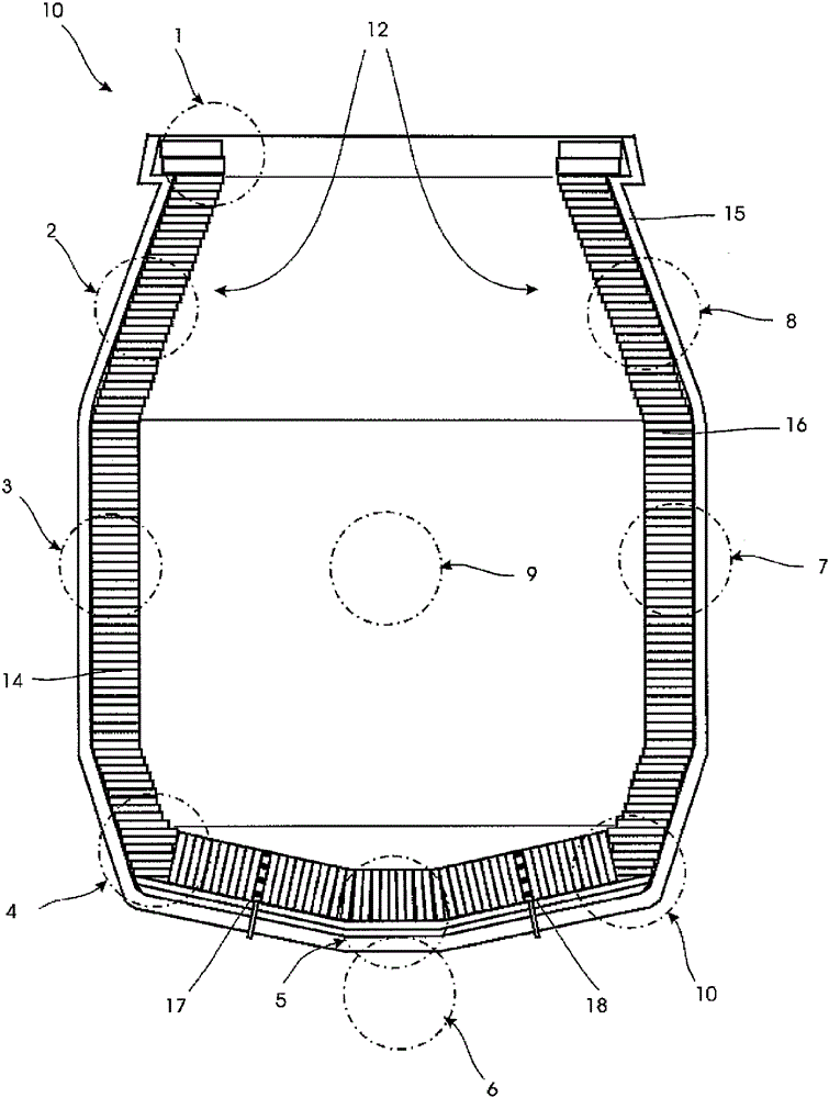 Method for determining the state of a fire-resistant lining of a metallurgical vessel for molten metal in particular