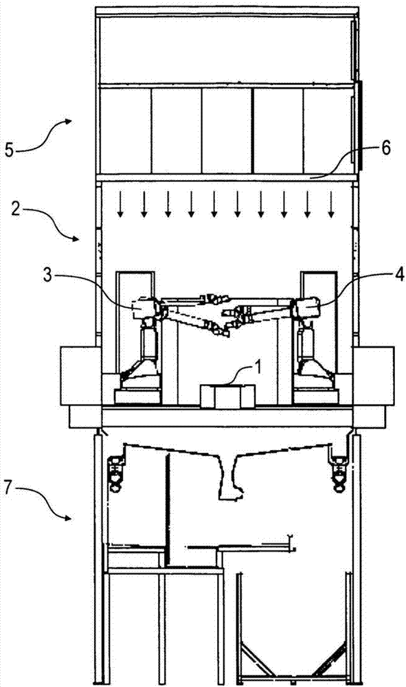 Coating device comprising a jet of coating medium which is broken down into drops