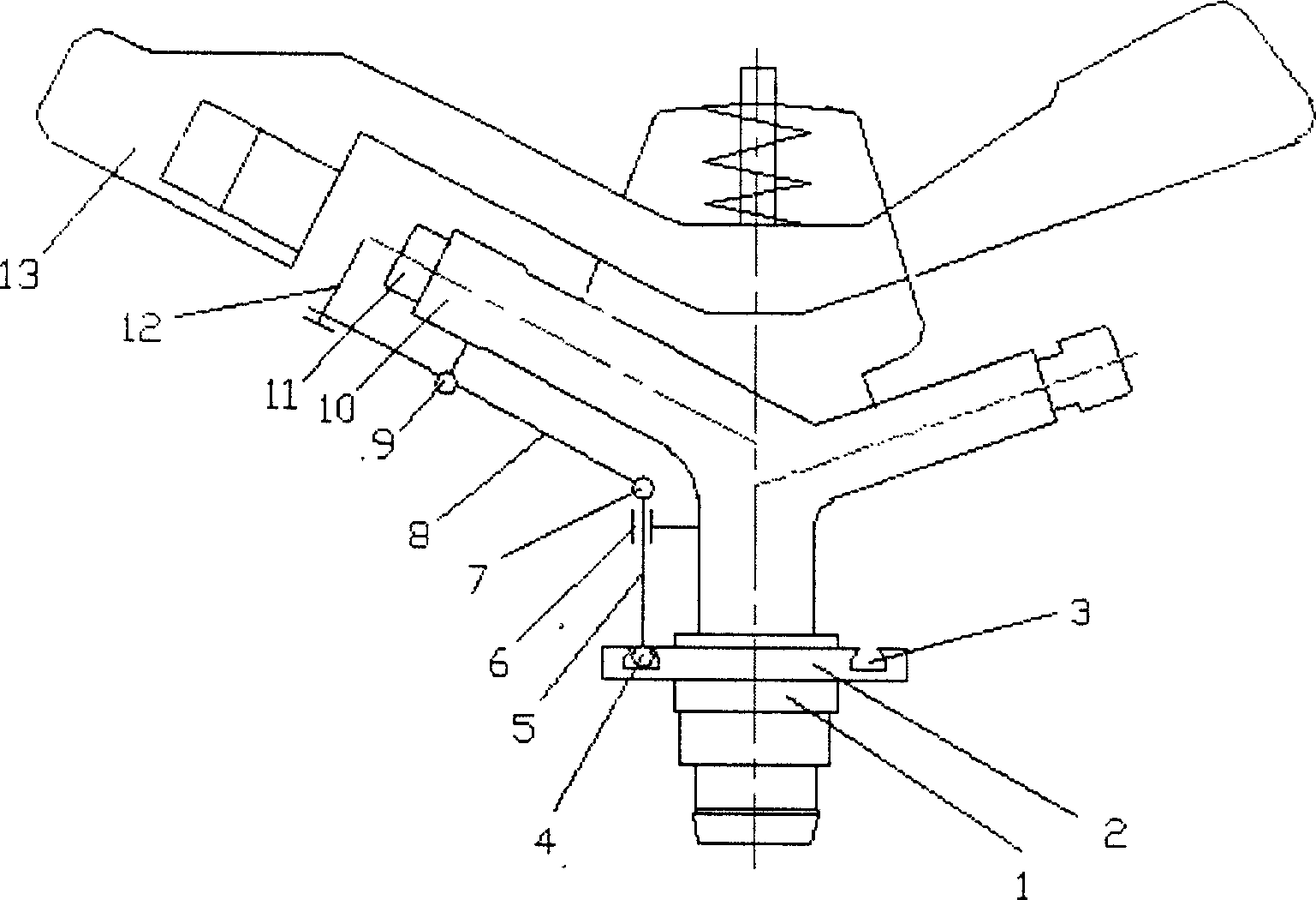 Rocking-arm type nozzle with non-circular spraying zone