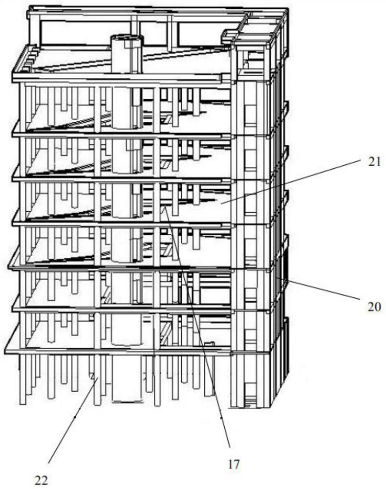 A hoisting construction method for steel stairs in an irregular slab-column shear wall structure