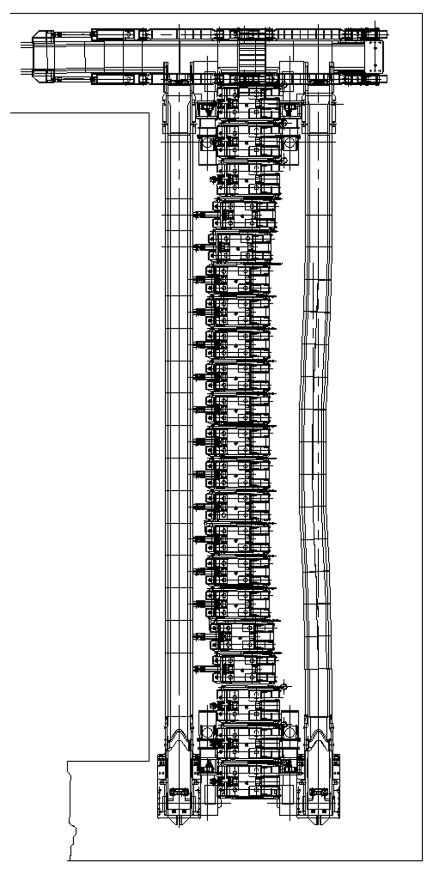 Crossed side dump type rear scraper conveyer