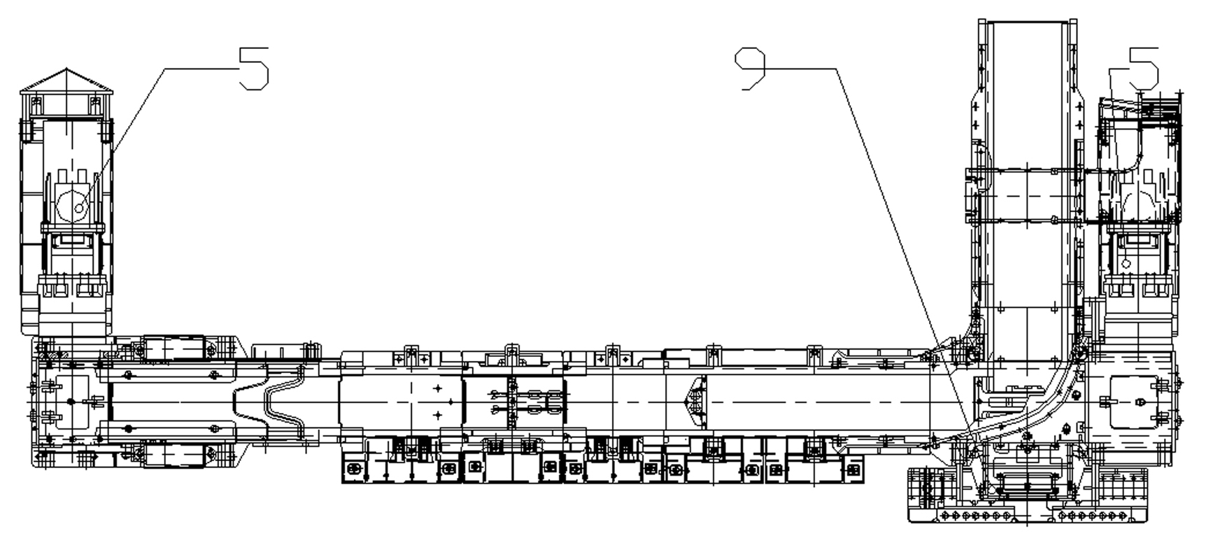 Crossed side dump type rear scraper conveyer