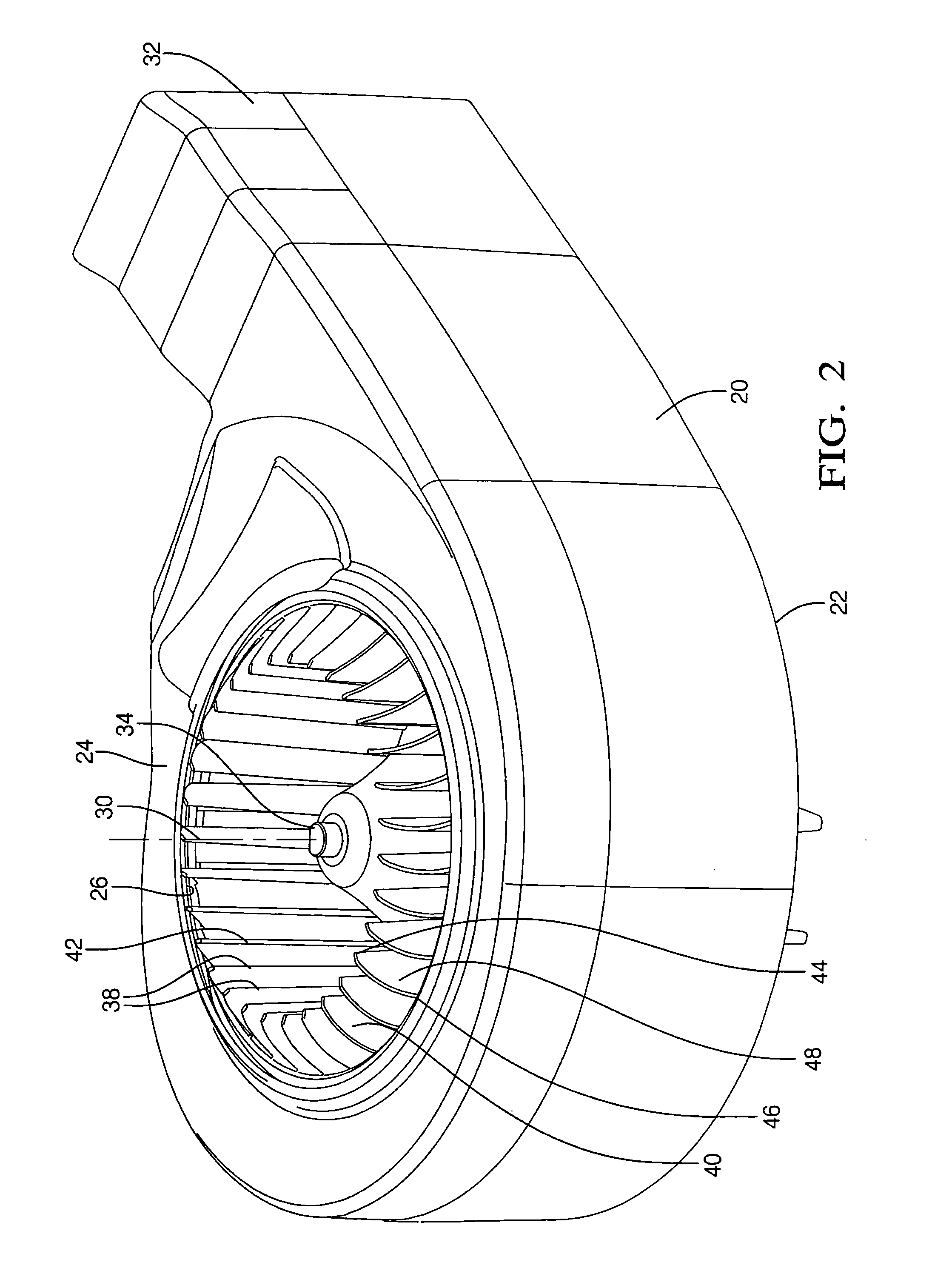 Fan and scroll design for high efficiency and low noise
