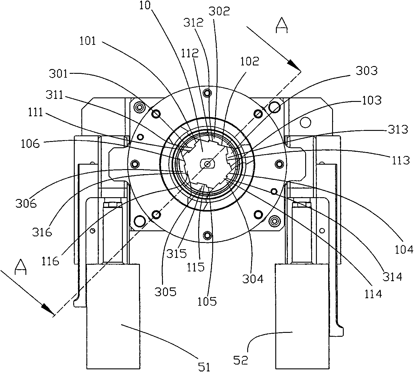 Demolding mechanism for full circle internal reverse clamp of automotive air inlet pipe