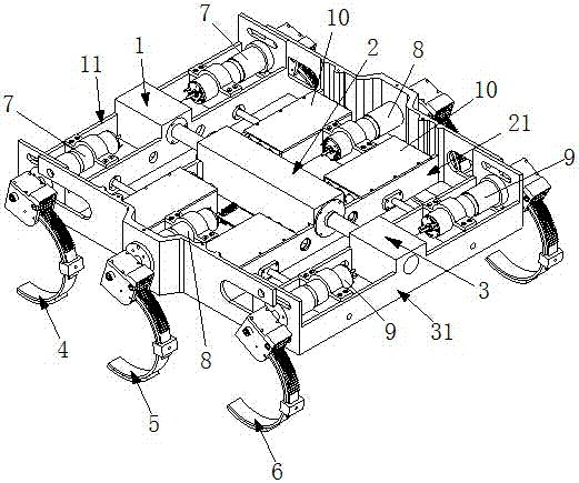 A hexapod wheel-legged crawling bionic robot