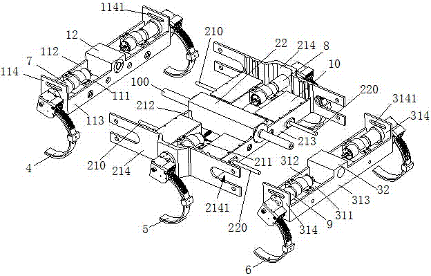 A hexapod wheel-legged crawling bionic robot