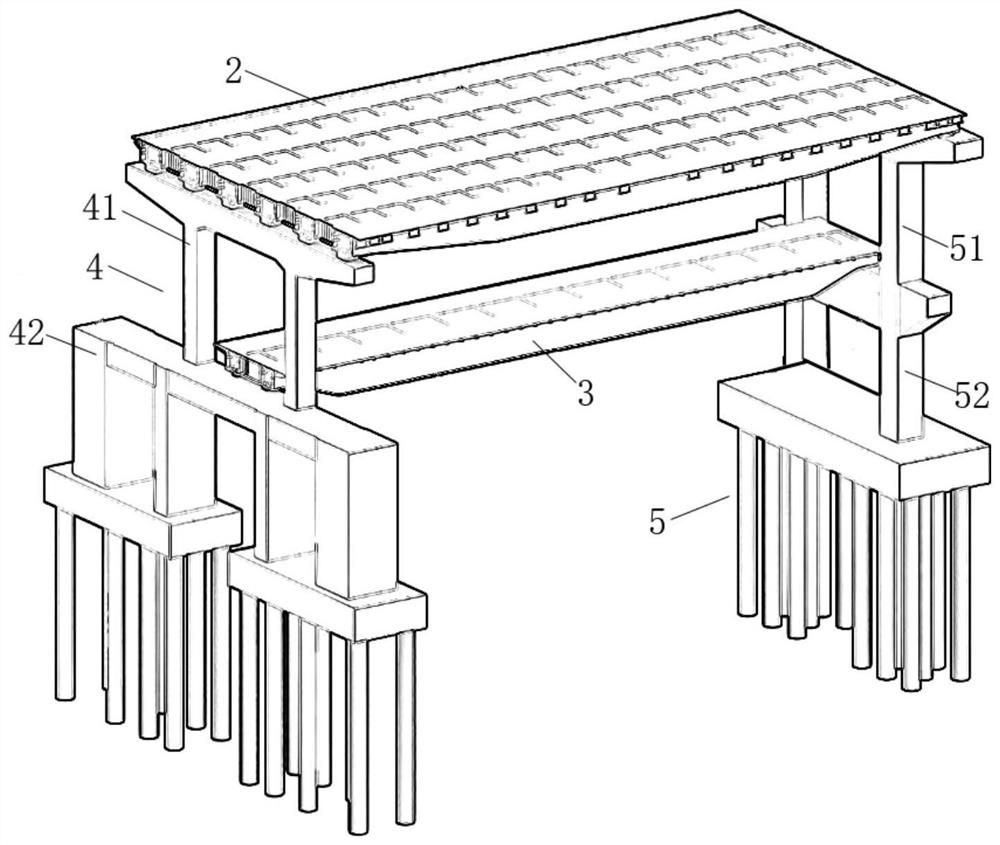 Upper and lower double-layer steel bridge beam falling structure for highway bridge and railway bridge and beam falling method of upper and lower double-layer steel bridge beam falling structure