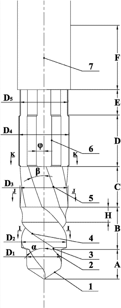 Multi-step multi-edged tool for integral hole making of laminated structure parts