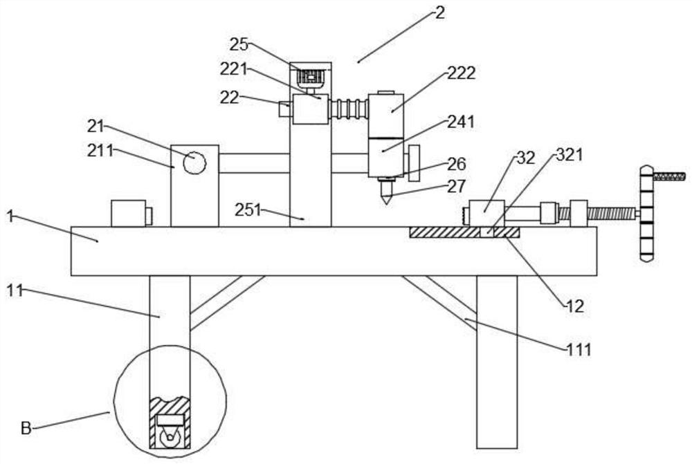 A cutting table for the production of rectangular glass