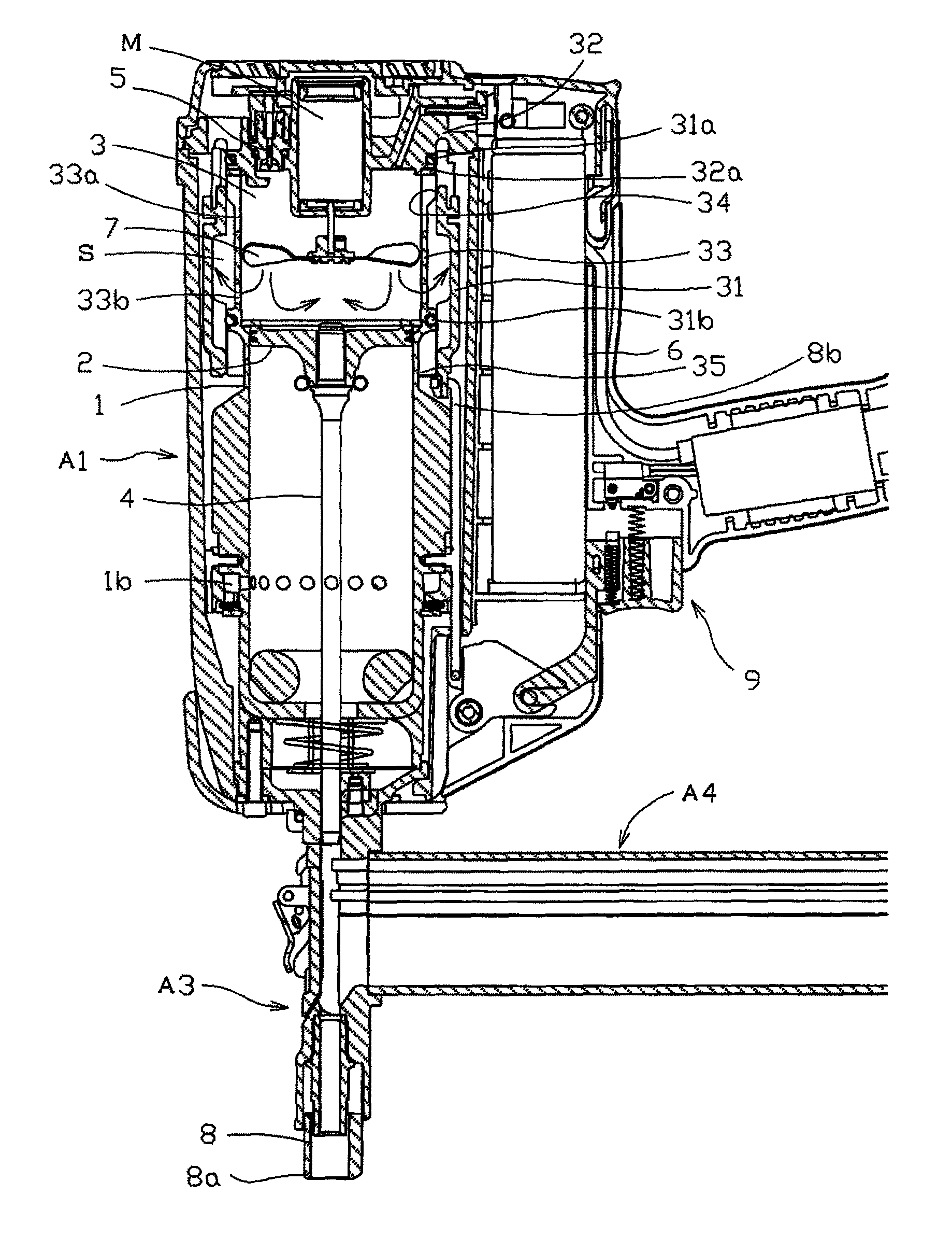 Gas internal combustion type nailing machine
