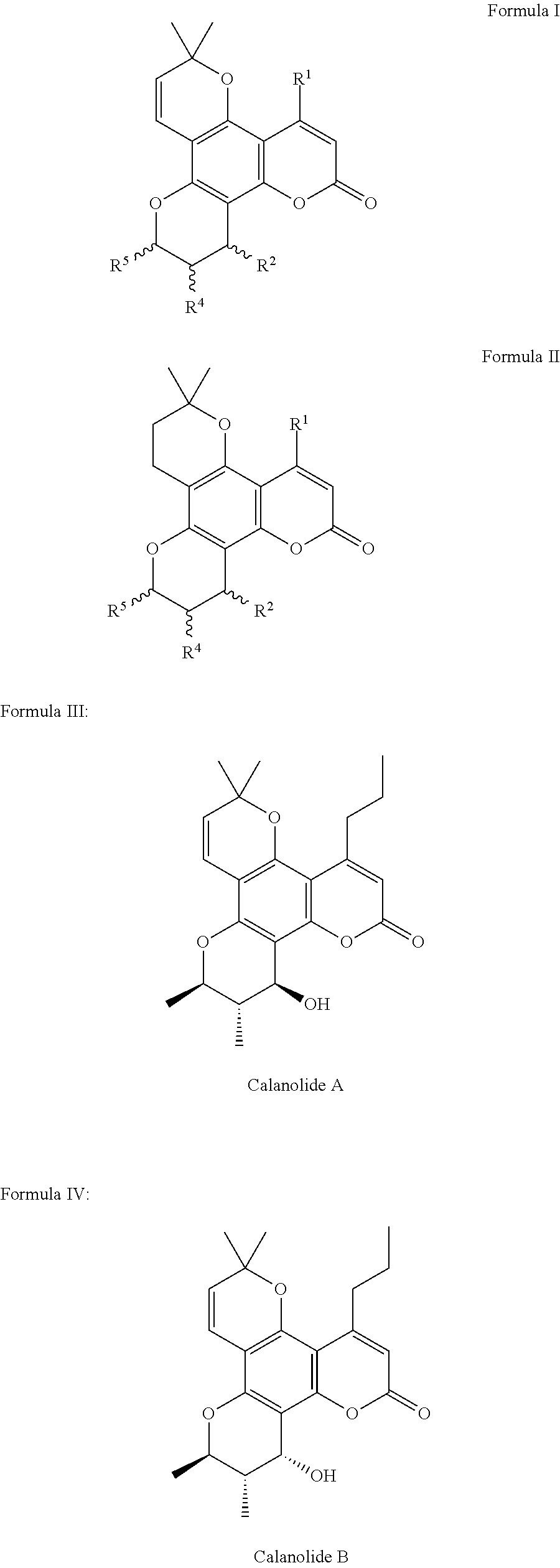 Pharmaceutical compositions for calanolides, their derivatives and analogues, and process for producing the same