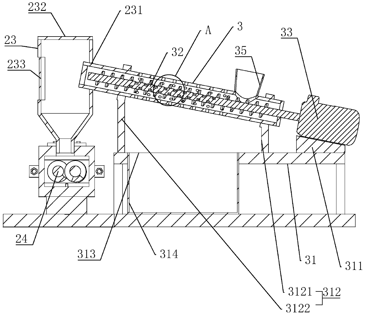 A rubber extrusion integrated molding extruder