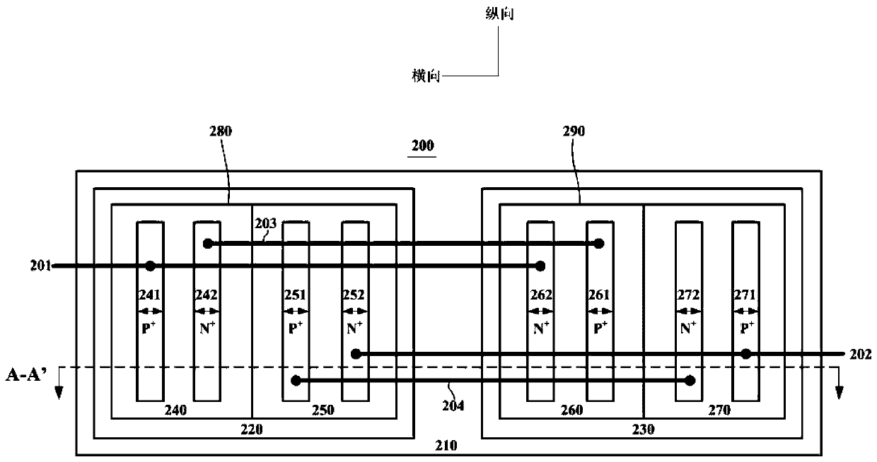 Low-power-consumption bidirectional SCR device for ESD protection, and electrostatic protection circuit