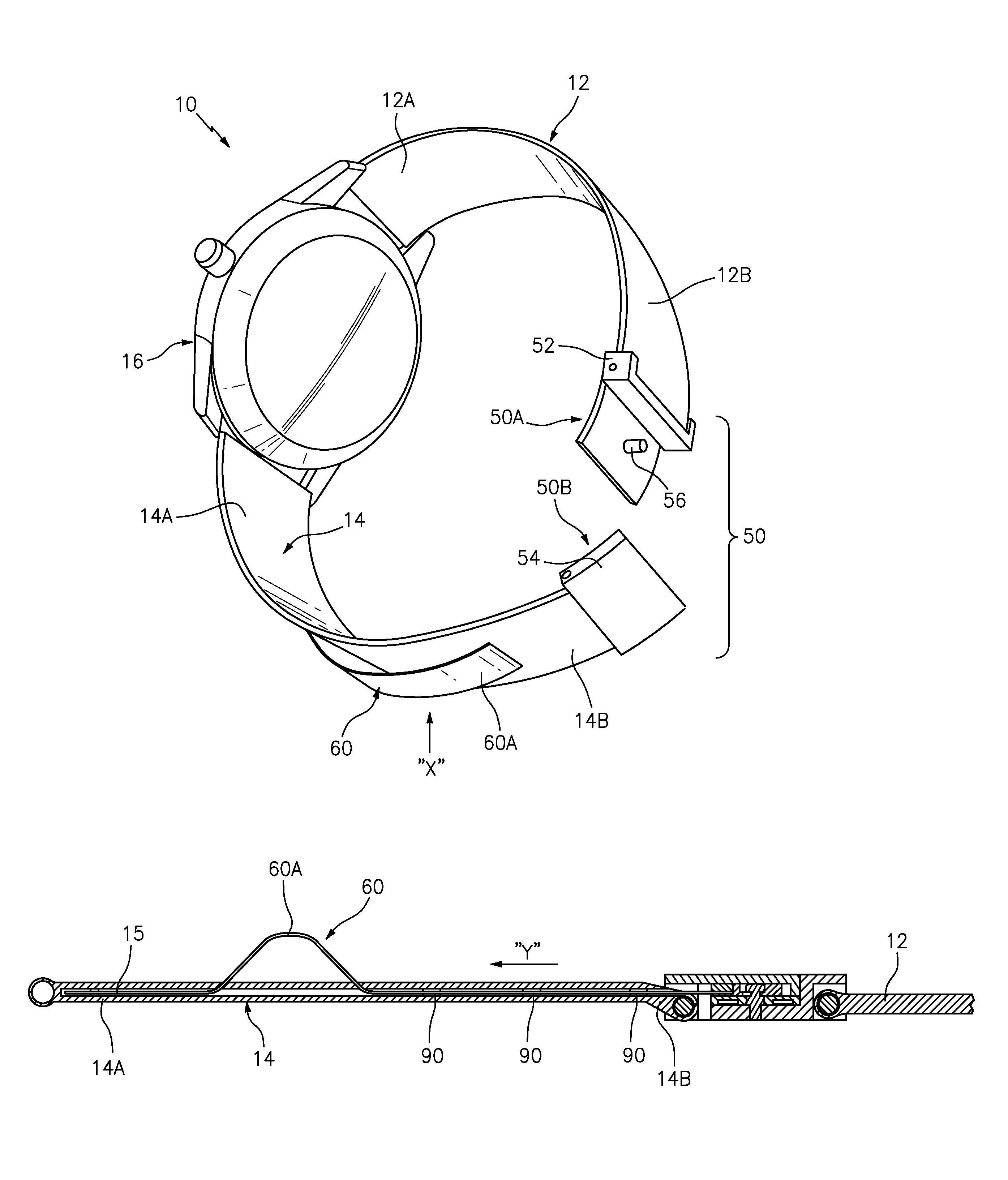 Wristworn device with a releasable locking arrangement