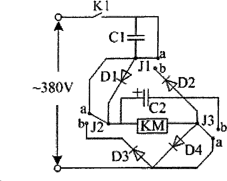 Energy accumulation type DC suction and DC keeping circuit for AC contactor