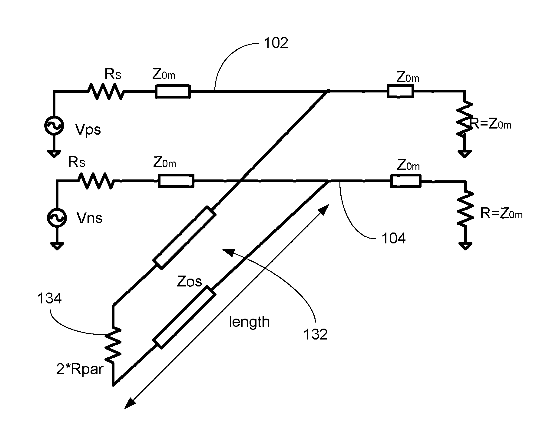 Loaded parallel stub common mode filter for differential lines carrying high rate digital signals