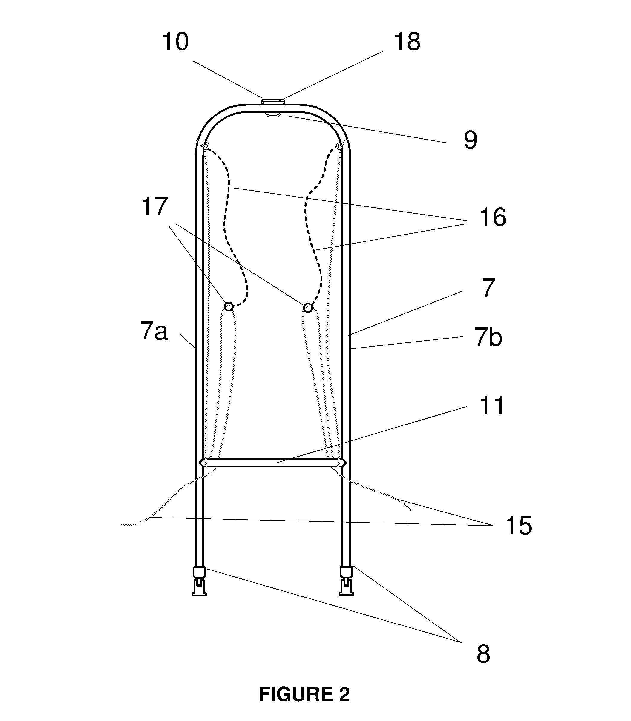 Device for handling a load hoisted between two locations offset both vertically and horizontally