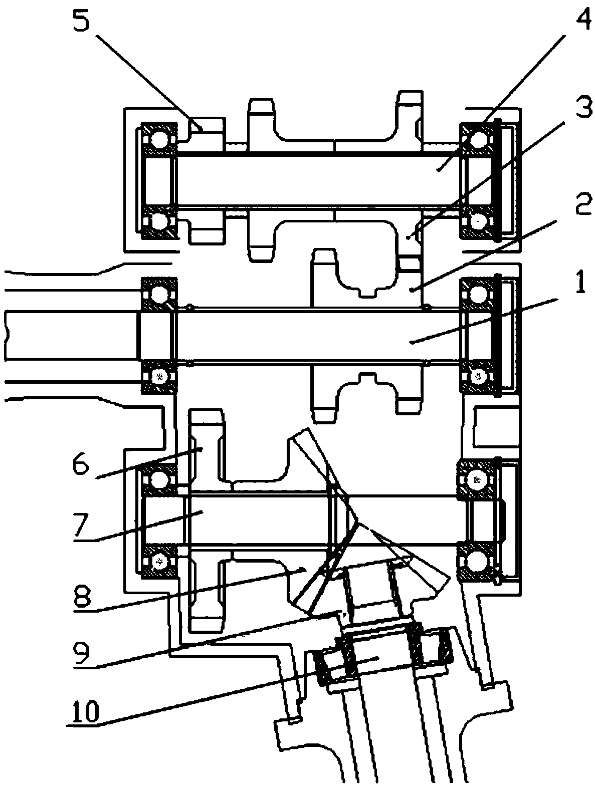 Transmission device of dual rotation direction gearbox, power transmitting method and mini-tiller