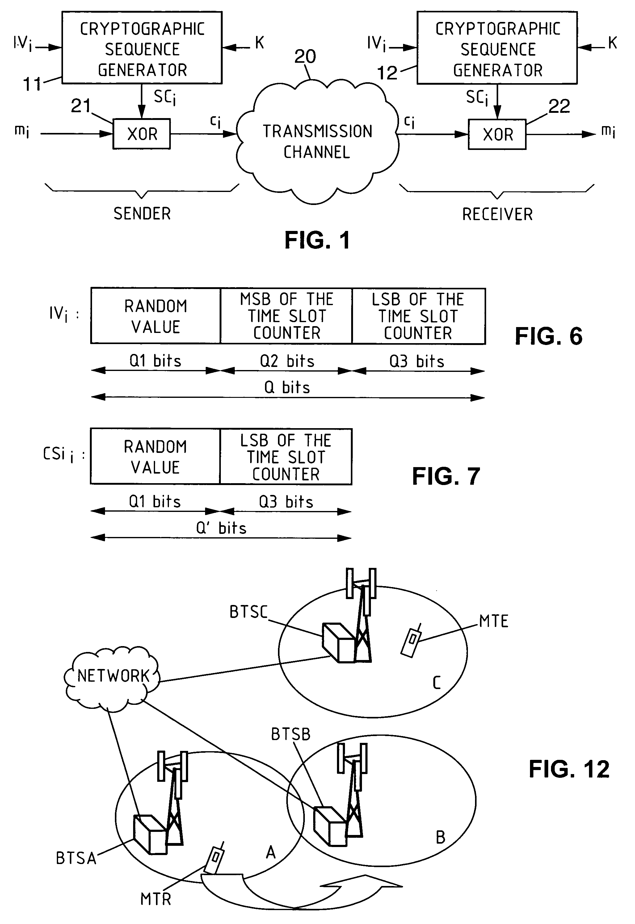 Method for transmitting encrypted data, associated decrypting method, device for carrying out said methods and a mobile terminal for the incorporation thereof