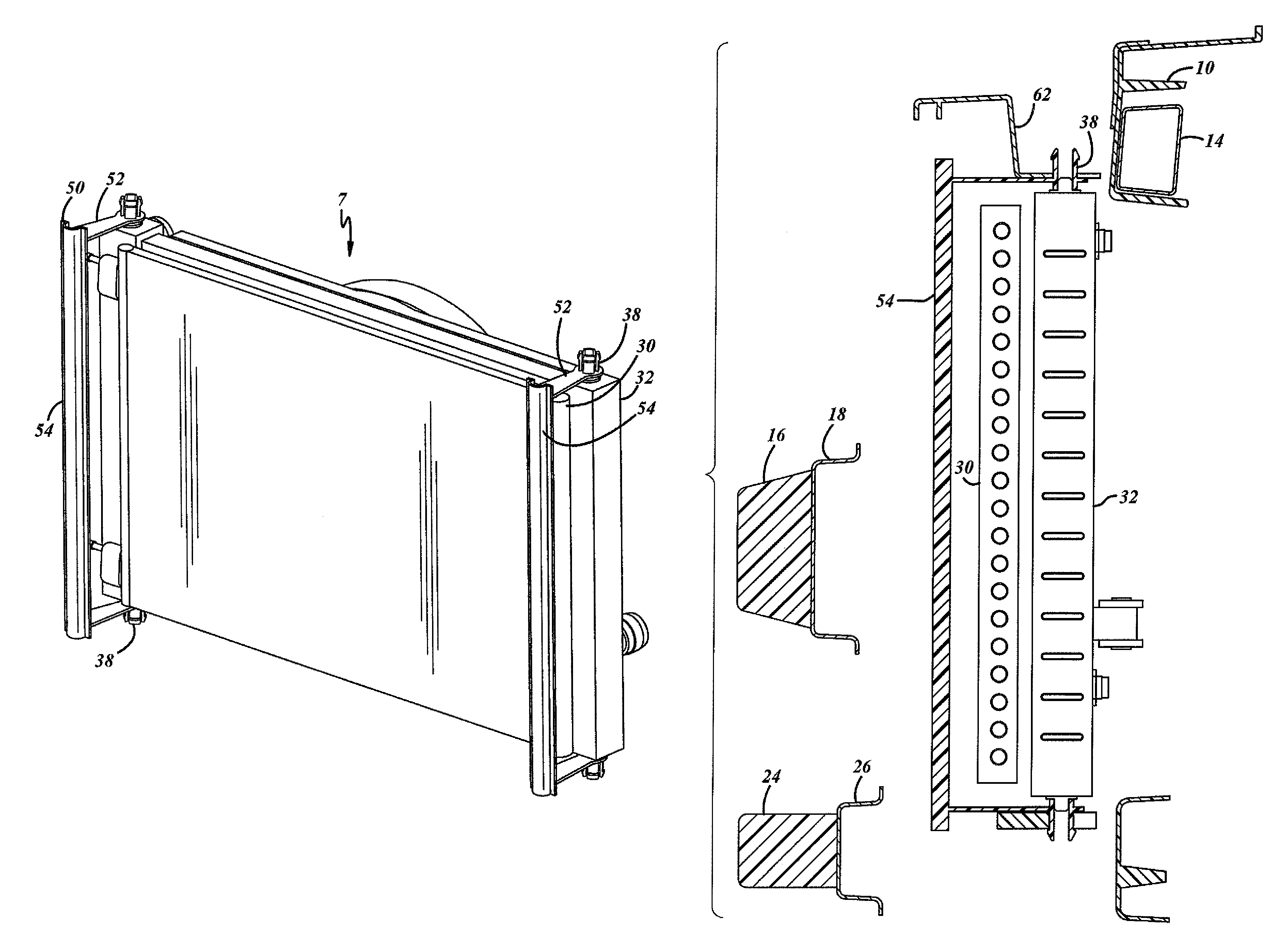 Front end module with breakaway radiator
