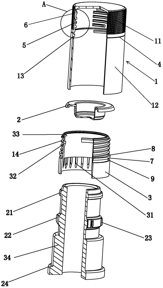 Press fitting stuck-type bottle cap, preparation method thereof and containing comprising press fitting stuck-type bottle cap