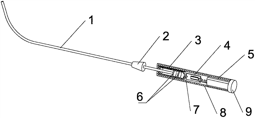 Catheter auxiliary guide optical fiber indicating rod