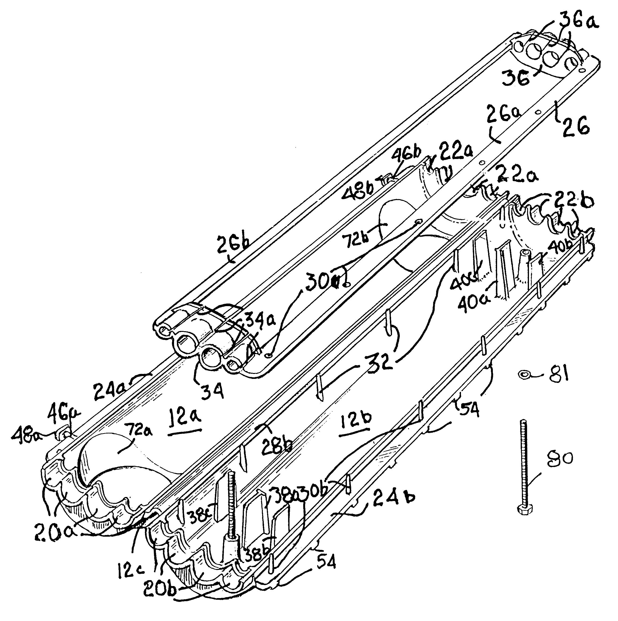 Housing for telephone splices and the like and method