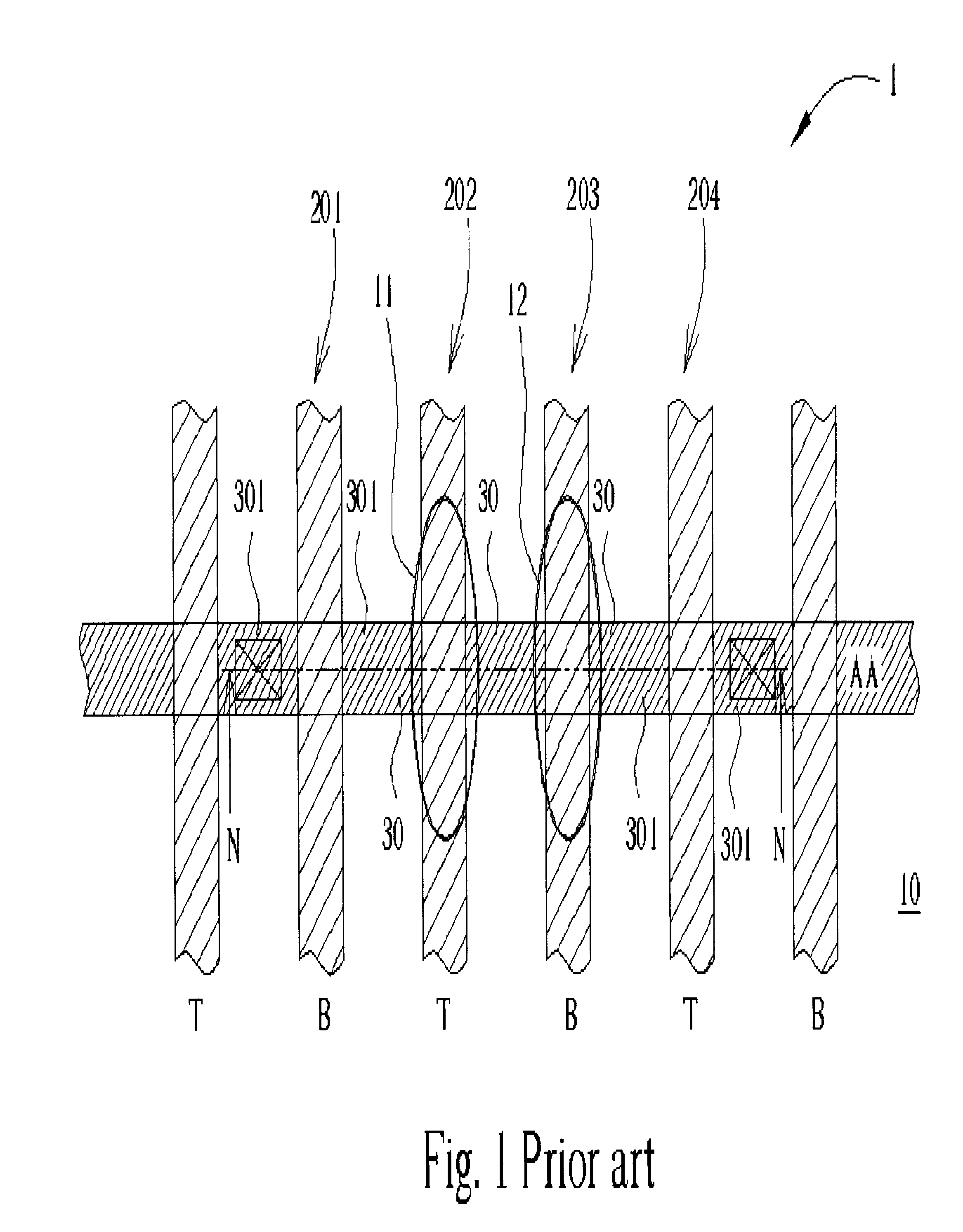 Wafer acceptance testing method and structure of a test key used in the method
