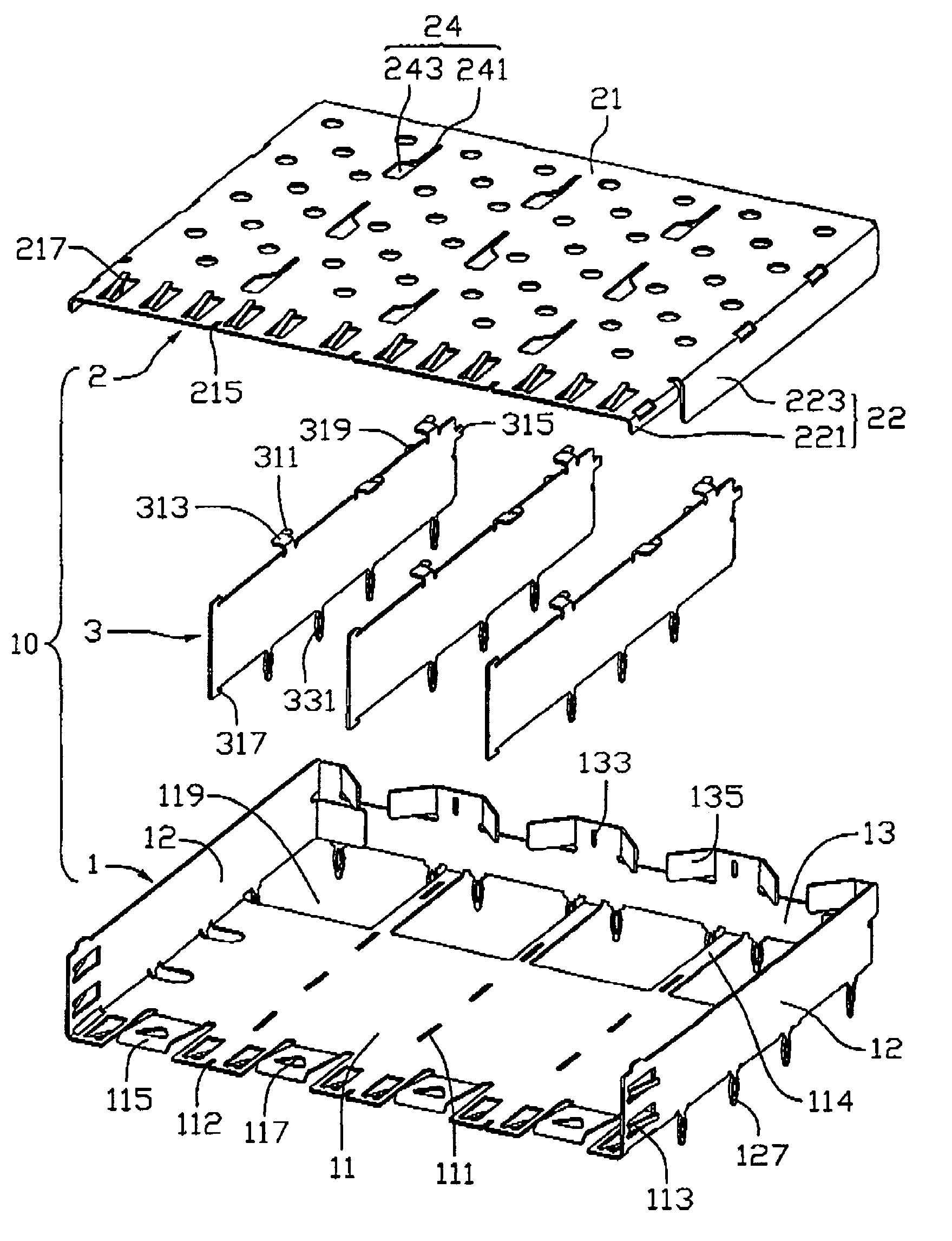 Shielding cage assembly with reinforcing dividing walls