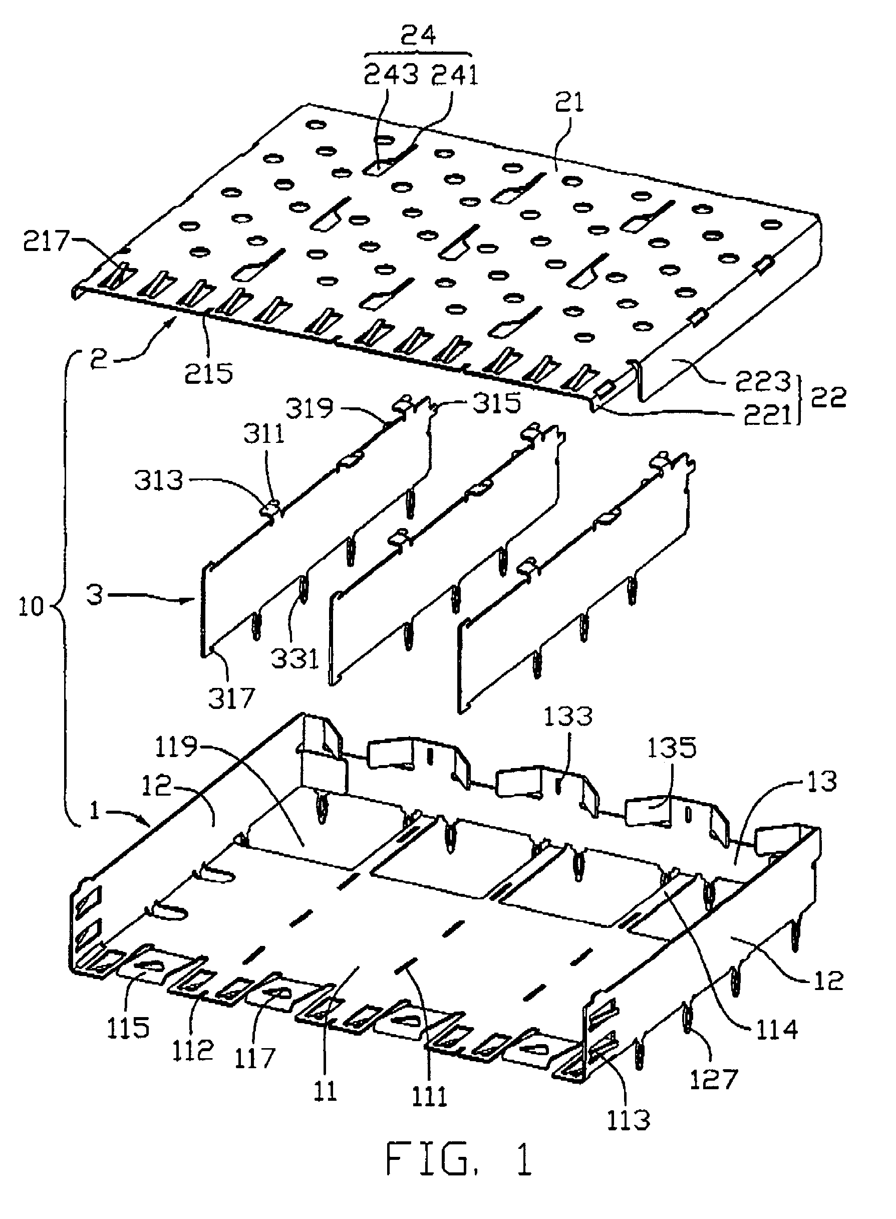 Shielding cage assembly with reinforcing dividing walls