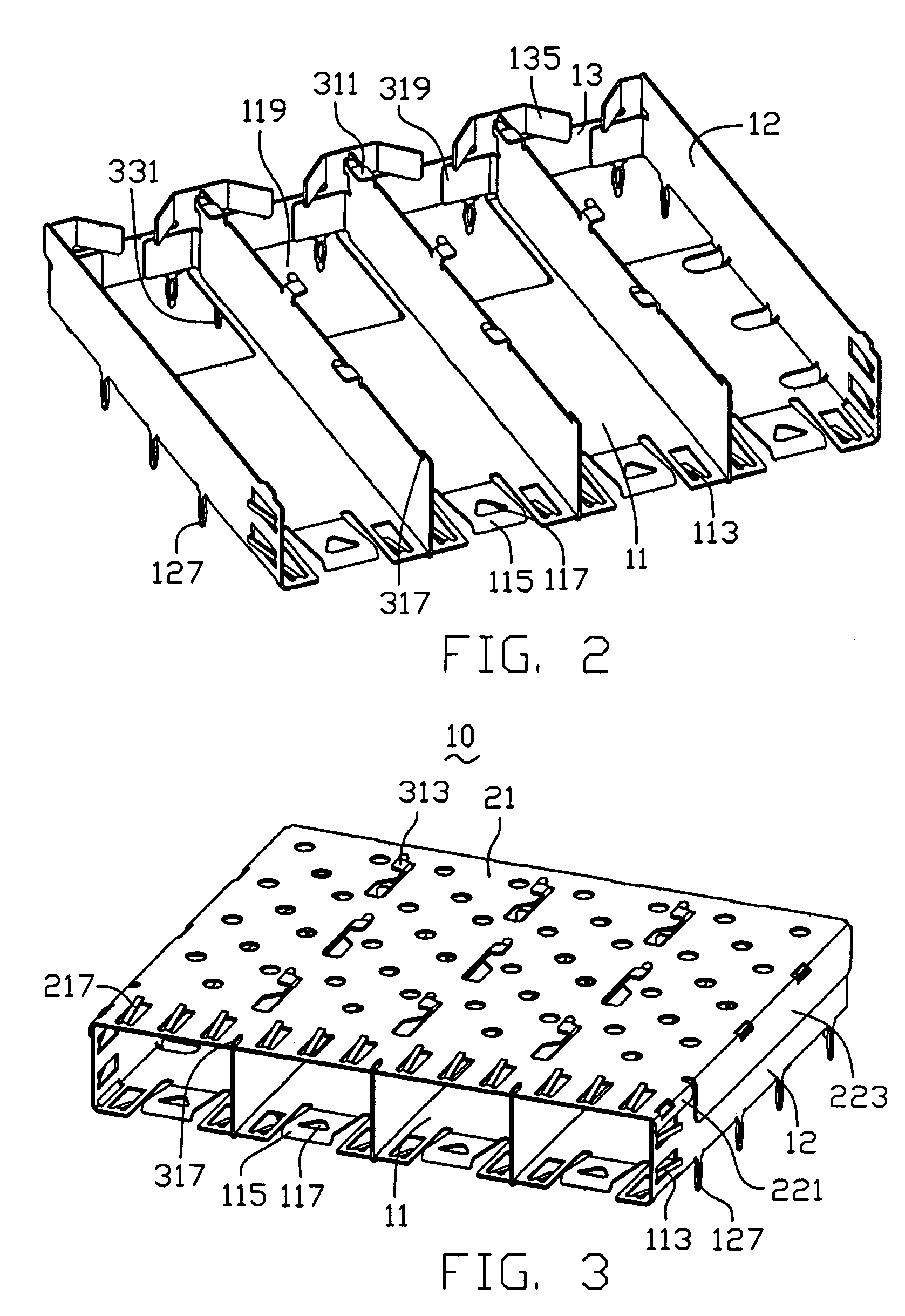 Shielding cage assembly with reinforcing dividing walls