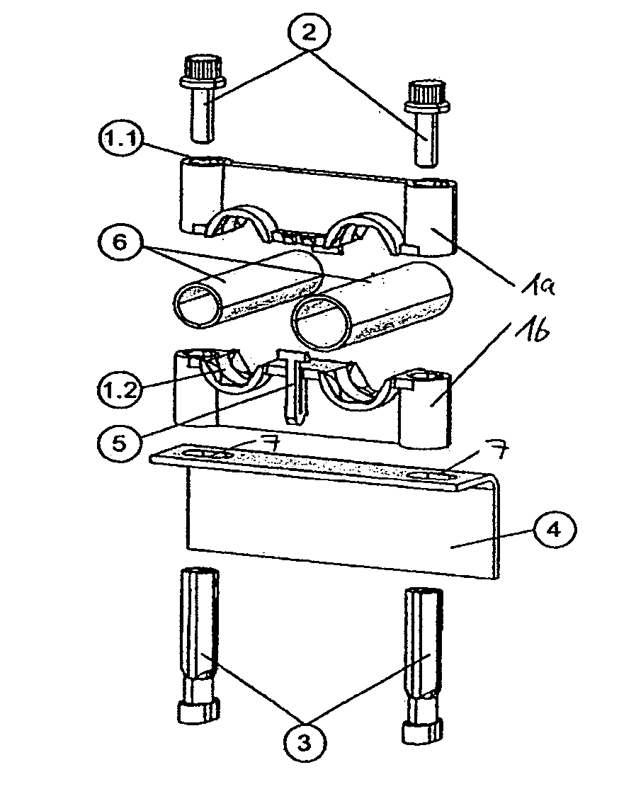 Mounting system for guiding and fastening one or several pipes or similarly formed objects