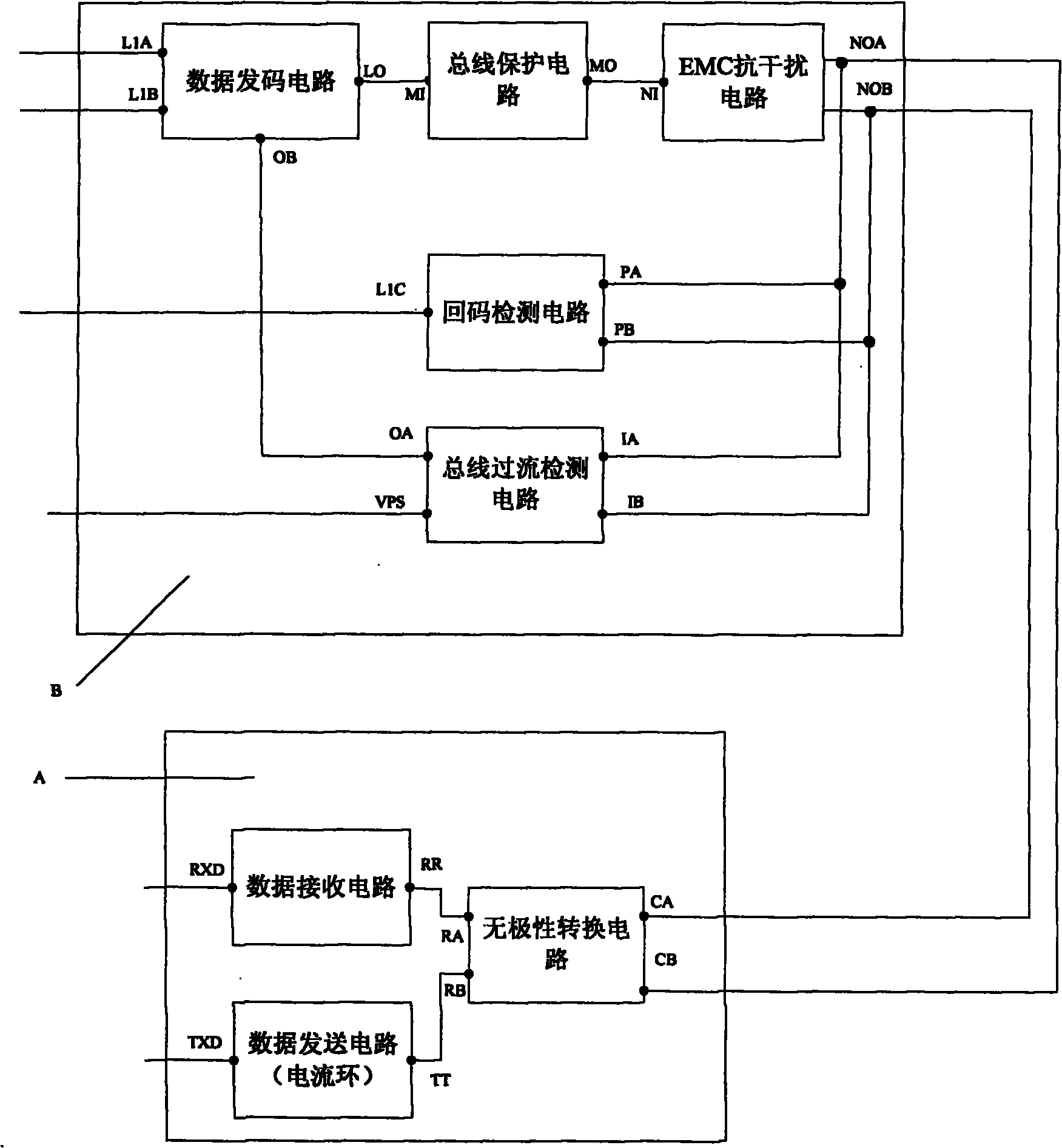 Non-polar field bus system and realization method